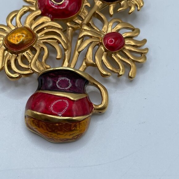 Vintage Yves Saint Laurent Avon 70s Van Gogh Sunflowers Enamel Gold Brooch Pin - Picture 3 of 7